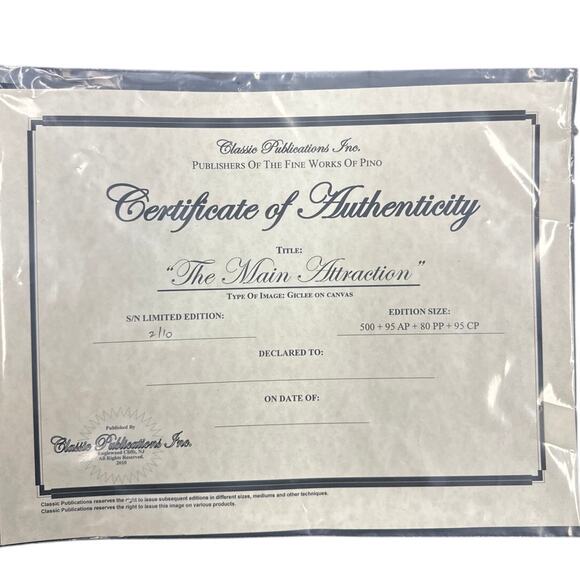 Pino "The Main Attraction" Limited Giclee Numbered 2/10 Signed COA - Picture 8 of 11